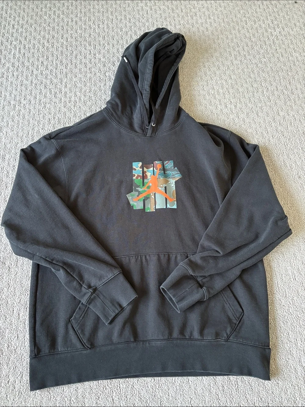 Jordan Black Crewneck Hoodie with Orange Jumpman and Camo Graphic